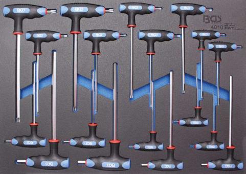 3/3 Werkstattwageneinlage: T-Griff-Schlüssel, Innen-6-Kant, T-Profil, 18-tlg. 