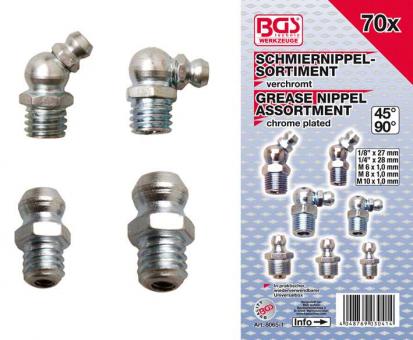 Schmiernippel-Sortiment, 70-tlg. Metrisch / Zoll 