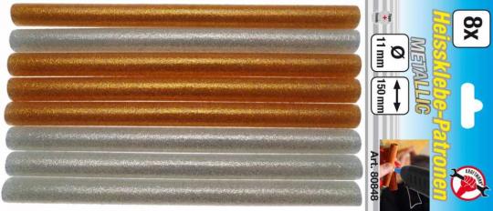 Heissklebe-Patronen Metallic gold/silber 11 mm, 8-tlg. 