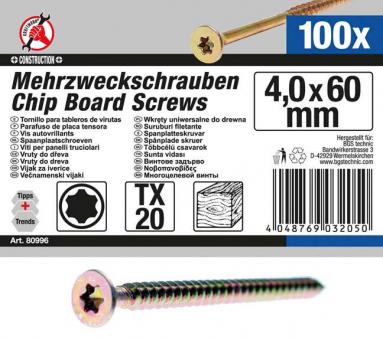 Mehrzweckschrauben, 4,0x60 mm, T20, 100-tlg. 