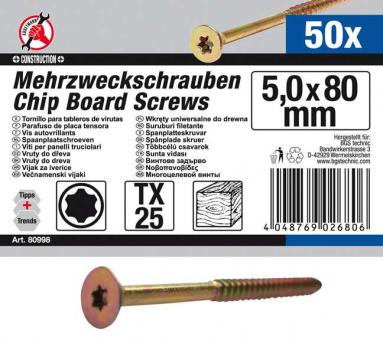 Mehrzweckschrauben, 5,0x80 mm, T25, 50 Stück  