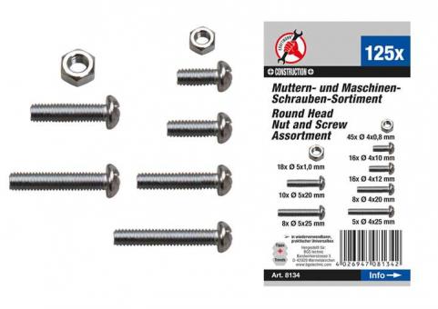 Muttern- und Schrauben-Sortiment, M4 + M5 metrisch, 125-tlg.  