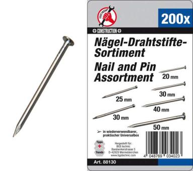 Nägel-Drahtstifte-Sortiment, 200-tlg. 