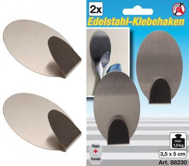 Edelstahl-Klebehaken 2-tlg., 3,5 x 5 cm Traglast max. 1,0 kg 