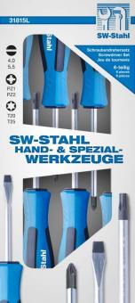 Schraubendrehersatz 6 teilig; Schlitz 4+5,5; PZ1+2; T20+25 